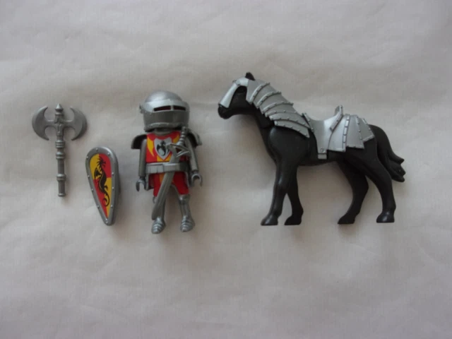 LOT DE PLAYMOBIL * Chevalier Du Dragon Noir Jaune Et Rouge + Cheval